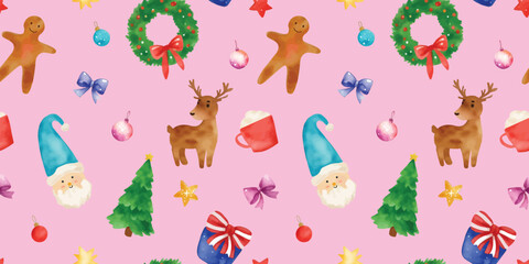 Naklejka premium Watercolor christmas seamless pattern