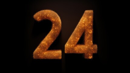A golden glittering number 24 shines brightly against a stark black background. - obrazy, fototapety, plakaty