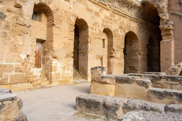 Fototapeta na wymiar The Amphitheatre of El Jem modern-day city of El Djem, Tunisia, formerly Thysdrus 