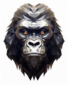 low poly gorilla monkey portrait isolated on white