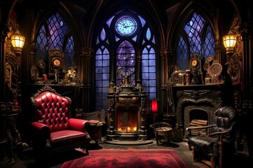 Dark Gothic vampire room. Medieval house. Generate Ai - obrazy, fototapety, plakaty