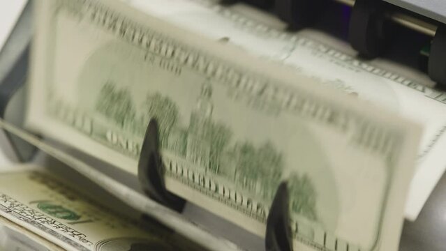 Cash Money Counting in Automatic Counter Machine Close Up