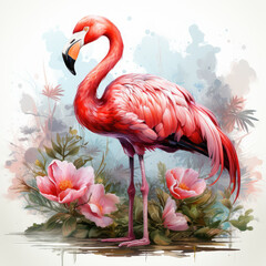 Naklejka premium watercolor Flamingo clipart, Generative Ai