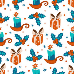 Christmas elements seamless vector pattern