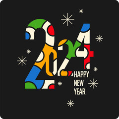 Background with the inscription Happy New Year 2024. Vector illustration in flat flat style.