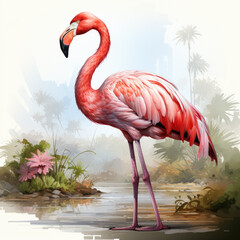 watercolor Flamingo clipart, Generative Ai