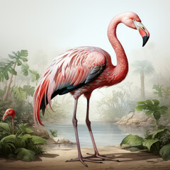 Fototapeta premium watercolor Flamingo clipart, Generative Ai