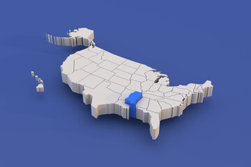 Mississipi state of USA map with white states a 3D united states of america map