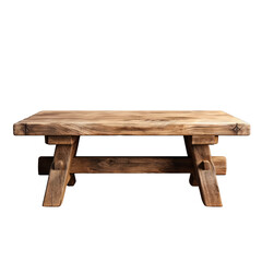 A rustic, heavy-set sturdy wooden coffee table with thick legs and a sturdy build, isolated on transparent background. - obrazy, fototapety, plakaty