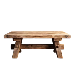 Fotobehang A rustic, heavy-set sturdy wooden coffee table with thick legs and a sturdy build, isolated on transparent background. © Jan