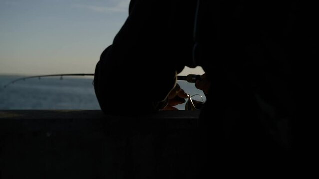 Ocean Fishing in Silhouette