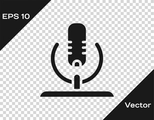 Black Microphone icon isolated on transparent background. On air radio mic microphone. Speaker sign. Vector