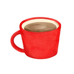 Hand drawn gouache illustration of a red cup of coffee. Isolated element for your design.