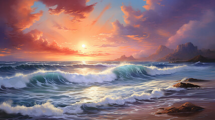 beautiful sunset in the sea. - obrazy, fototapety, plakaty