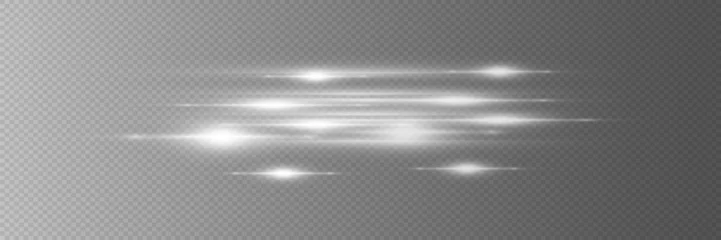 Poster Pack of horizontal highlights. Laser light beams, horizontal light beams. Beautiful light reflections. Glowing stripes on a transparent background. Glowing abstract sparkling background. © Hanna