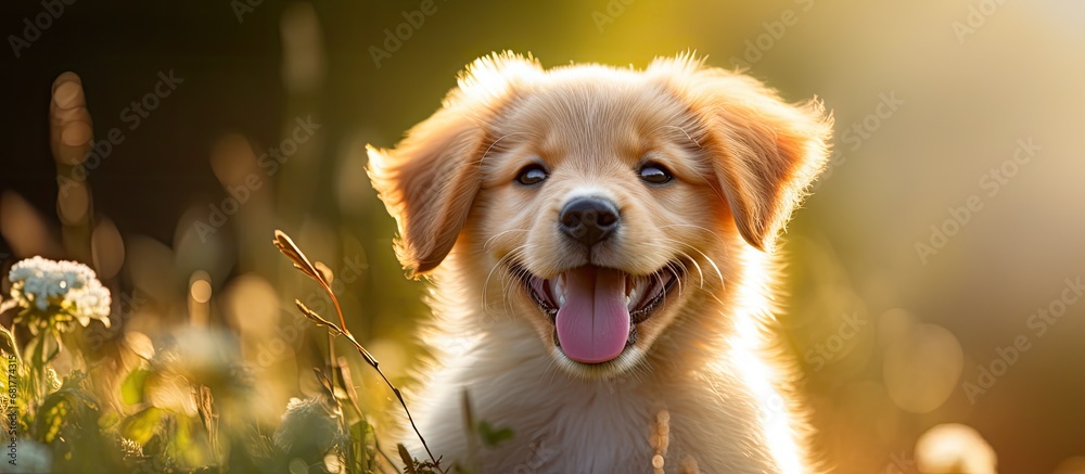 Canvas Prints During the summer, a happy and cute young puppy with beautiful hair frolicked in nature, training to be a funny and adorable animal, eliciting smiles with its cute face, making a cute and funny