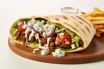 Savory Greek pita meat. Meat wrap food. Generate Ai