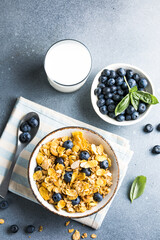 cornflakes bowl breakfast food and snack for healthy food concept, morning breakfast fresh whole...