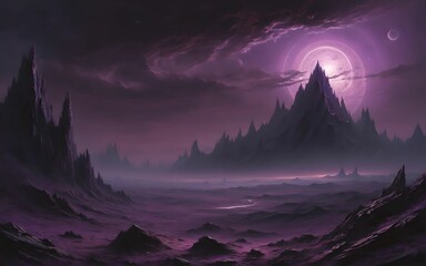 purple sunrise over the mountains, gaming concept