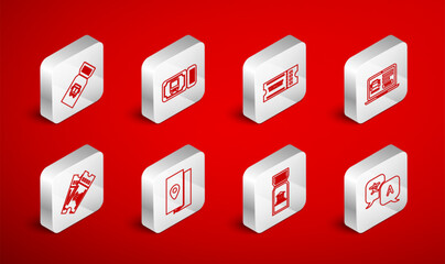 Set line Translator, Bus ticket, Ticket, Online car sharing, Museum, Cover book travel guide and icon. Vector