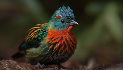 Majestic starling perching on branch, iridescent feathers shining brightly generated by AI