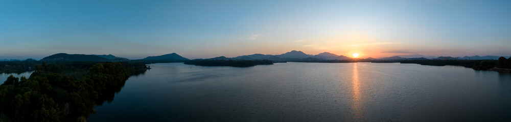 Naklejka premium Aerial view of sunset landscape in hainan island,China