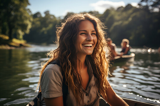Beautiful girl in on a paddle board on the lake
