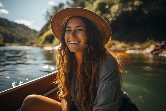 Beautiful girl in on a paddle board on the lake