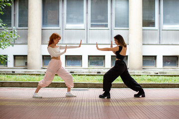 two young women in martial arts pose