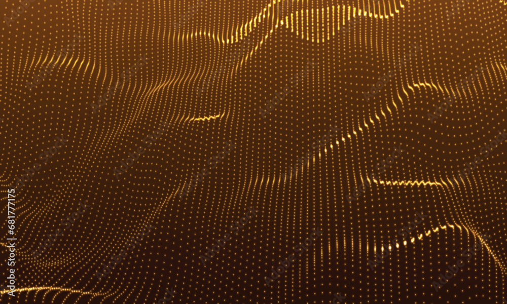 Poster wave of particles. futuristic dots pattern on dark background. big data digital code. technology or 