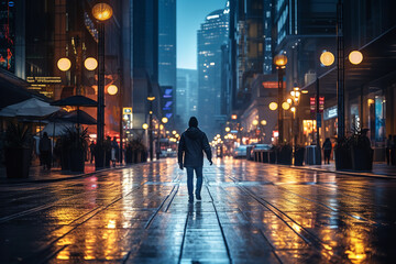 people walking in the city at night - Powered by Adobe