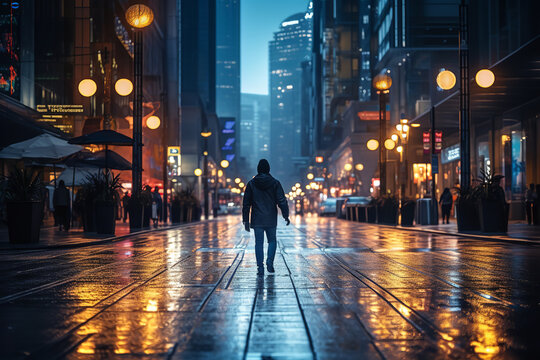 Fototapeta people walking in the city at night