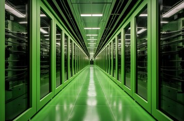 Eco-friendly Green data center place. Futuristic storage. Generate Ai