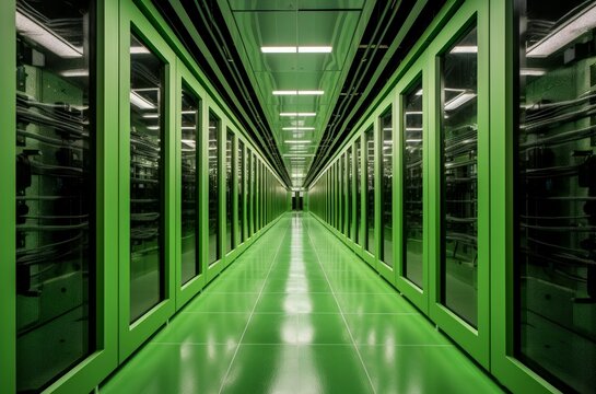 Eco-friendly Green data center place. Futuristic storage. Generate Ai