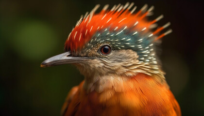 Small bird perching on branch, close up of colorful feathers generated by AI