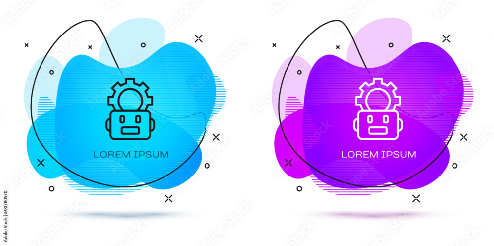 Poster line robot setting icon isolated on white background. artificial intelligence, machine learning, clo