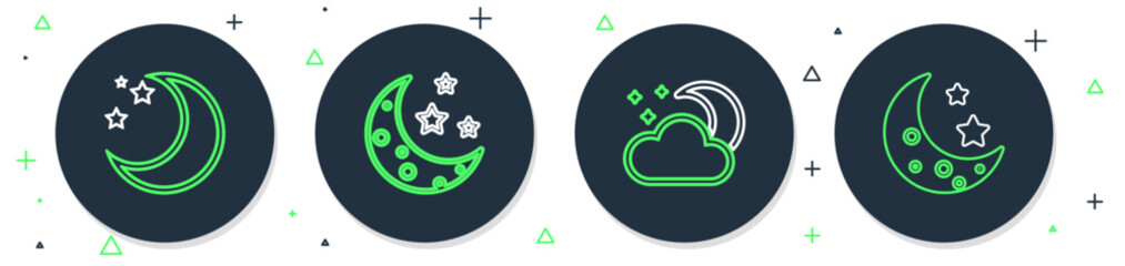 Set line Moon and stars, Cloud with moon, and icon. Vector