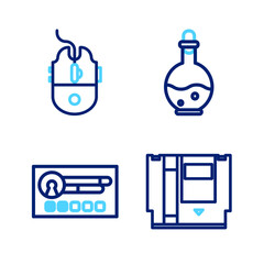 Set line Cartridge, Create account screen, Bottle with magic elixir and Computer mouse gaming icon. Vector