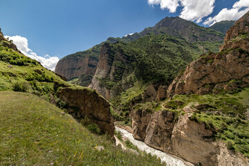 Fototapeta na wymiar Chegem gorge on a sunny summer day. Caucasus. Kabardino-Balkaria.