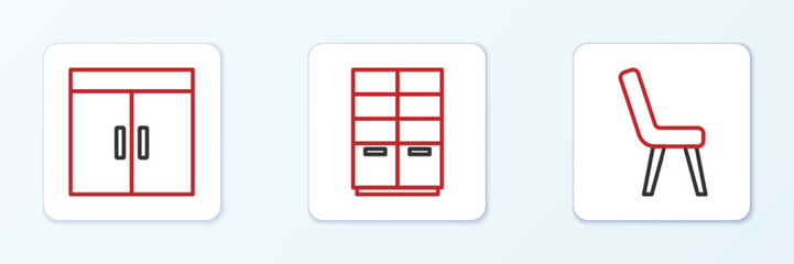 Set line Armchair, Wardrobe and icon. Vector