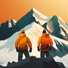 The group of alpinists in the mountains. Illustration picture.