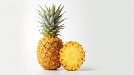 Freshly cut pineapple presented on a simple white background