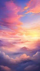 Violet and pink tones adorn the sunset clouds during the golden hour