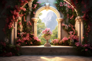 Fototapeta na wymiar Beautiful archway with flowers, Ai Generated