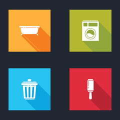 Set Bathtub, Washer, Trash can and Adhesive roller icon. Vector