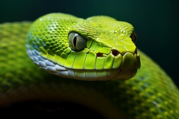 Obraz premium Slender Green snake. Exotic reptile viper. Generate Ai