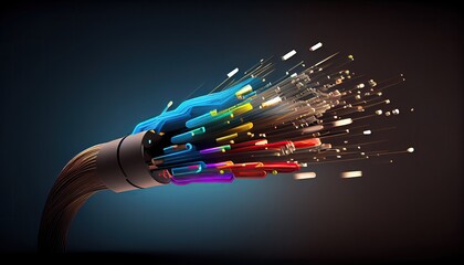 fiber optic technology concept background 3d render cable light motion science information...