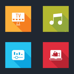 Set Smart Tv, Music note, tone, equalizer and Online play video icon. Vector