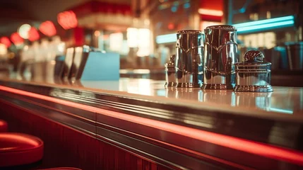 Foto op Plexiglas a bar counter with a few bottles of alcohol on it © KWY