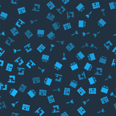 Set Refrigerator, Smart Tv, Rubber plunger and Coffee machine on seamless pattern. Vector